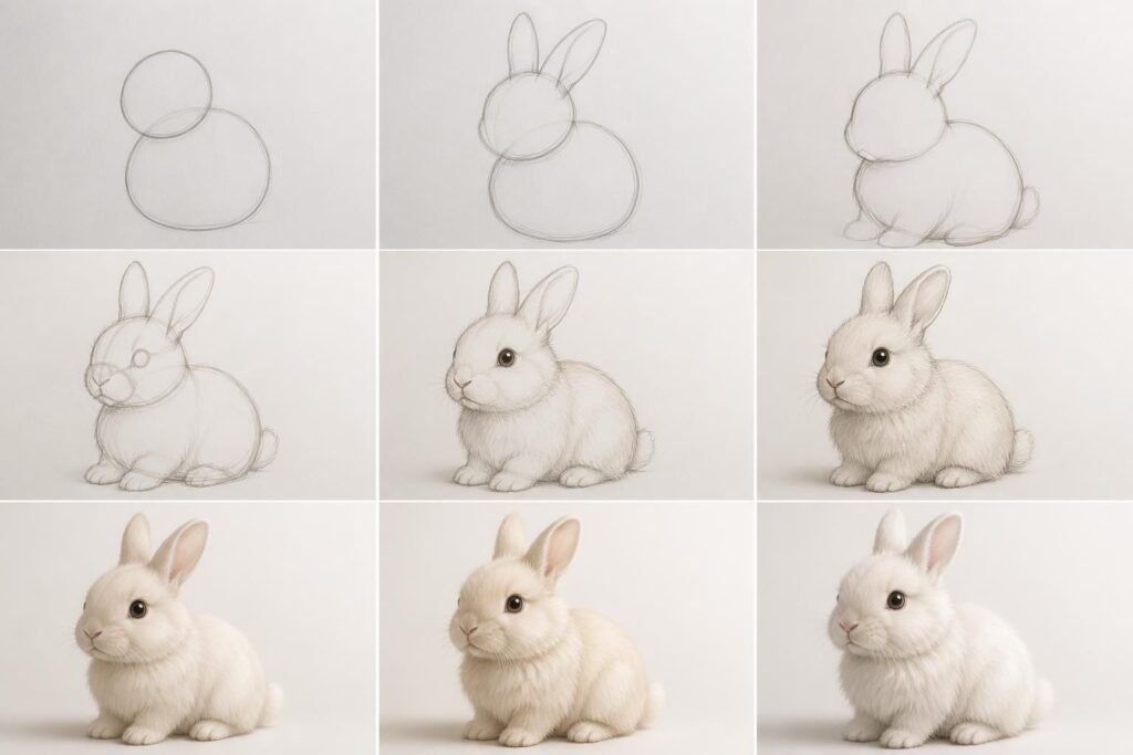 apprenez à dessiner facilement un lapin mignon étape par étape grâce à ce guide simple et illustré, parfait pour tous les niveaux.