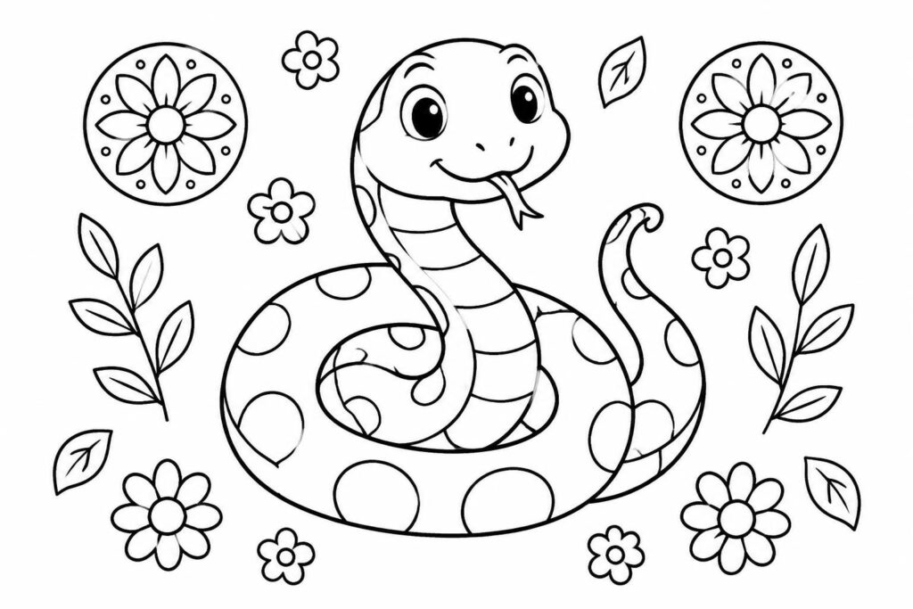 découvrez des coloriages de serpents faciles à imprimer pour les enfants, avec de jolis mandalas mignons à colorier et à personnaliser.