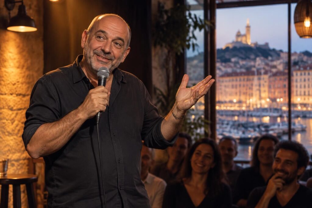 découvrez le portrait d’un humoriste marseillais célèbre et ses anecdotes les plus savoureuses, entre accent chantant, humour et souvenirs de scène.